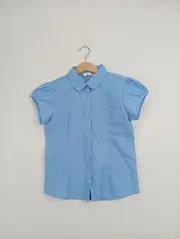 Vorschaubild 2 von Kinder Hemdbluse Gr. 134 Blau Kurzarm Uni Klassisch Schule