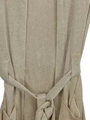 Vorschaubild 3 von Damen Strickjacke Gr. 34 Beige Leinen Bindegürtel Cardigan