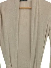 Vorschaubild 5 von Damen Strickjacke Gr. 34 Beige Leinen Bindegürtel Cardigan
