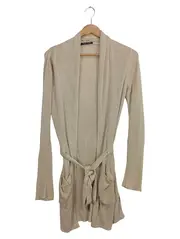 Vorschaubild 1 von Damen Strickjacke Gr. 34 Beige Leinen Bindegürtel Cardigan