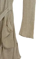 Vorschaubild 4 von Damen Strickjacke Gr. 34 Beige Leinen Bindegürtel Cardigan