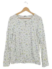 Vorschaubild 1 von Damen Bluse Gr. 40;L Weiß Blumenmuster Casual Langarm