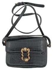 Vorschaubild 1 von Damen Umhängetasche Schwarz Kroko-Prägung Crossbody Bag Gold-Verschluss