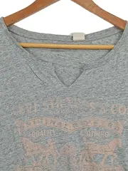 Vorschaubild 3 von Damen T-Shirt Gr. L Grau V-Ausschnitt Logo Print Baumwolle