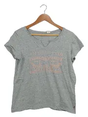 Vorschaubild 1 von Damen T-Shirt Gr. L Grau V-Ausschnitt Logo Print Baumwolle