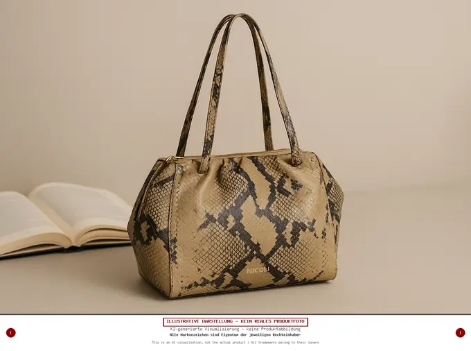 NICOLI Damen Henkeltasche Leder Beige Schlangenmuster Vintage Elegant