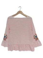 Vorschaubild 2 von Damen Bluse 36/S Mehrfarbig Gestreift Blumenstickerei Bohemian