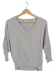 Vorschaubild 1 von Damen Pullover Grau L Casual 3/4-Arm V-Ausschnitt