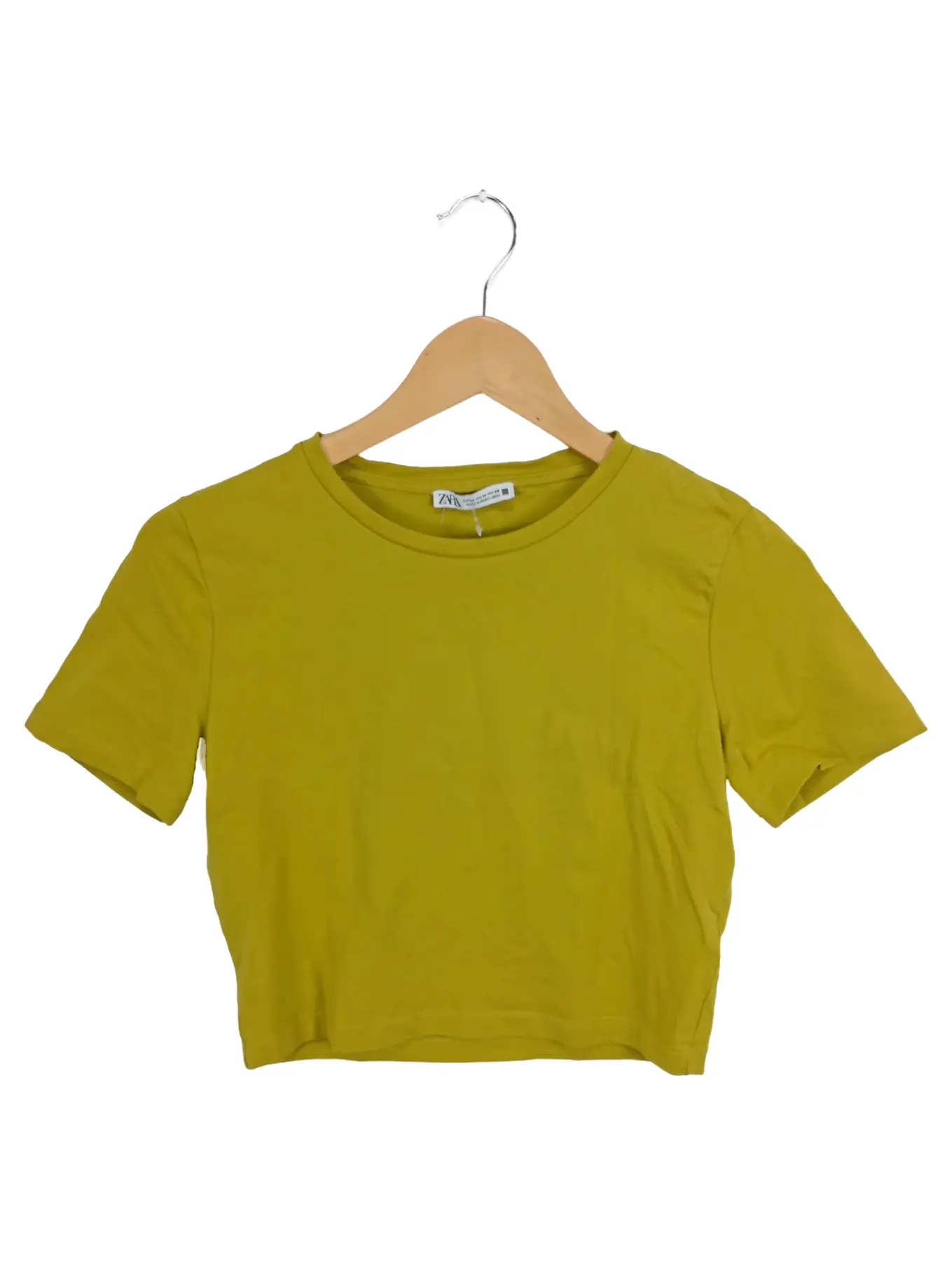 ZARA Damen T-Shirt Grün Gr. 38/M Kurzarm Baumwolle Casual Basic