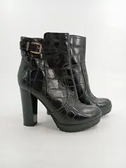 Vorschaubild 2 von Damen Stiefeletten Gr. 37 Leder Kroko Optik Reißverschluss Schnalle