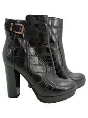 Vorschaubild 1 von Damen Stiefeletten Gr. 37 Leder Kroko Optik Reißverschluss Schnalle