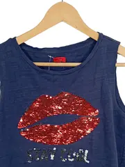 Vorschaubild 3 von Damen T-Shirt Blau XL Pailletten Lippen Stay Cool Print