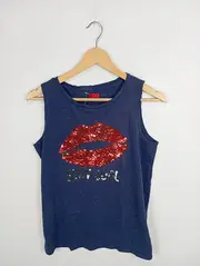 Vorschaubild 2 von Damen T-Shirt Blau XL Pailletten Lippen Stay Cool Print