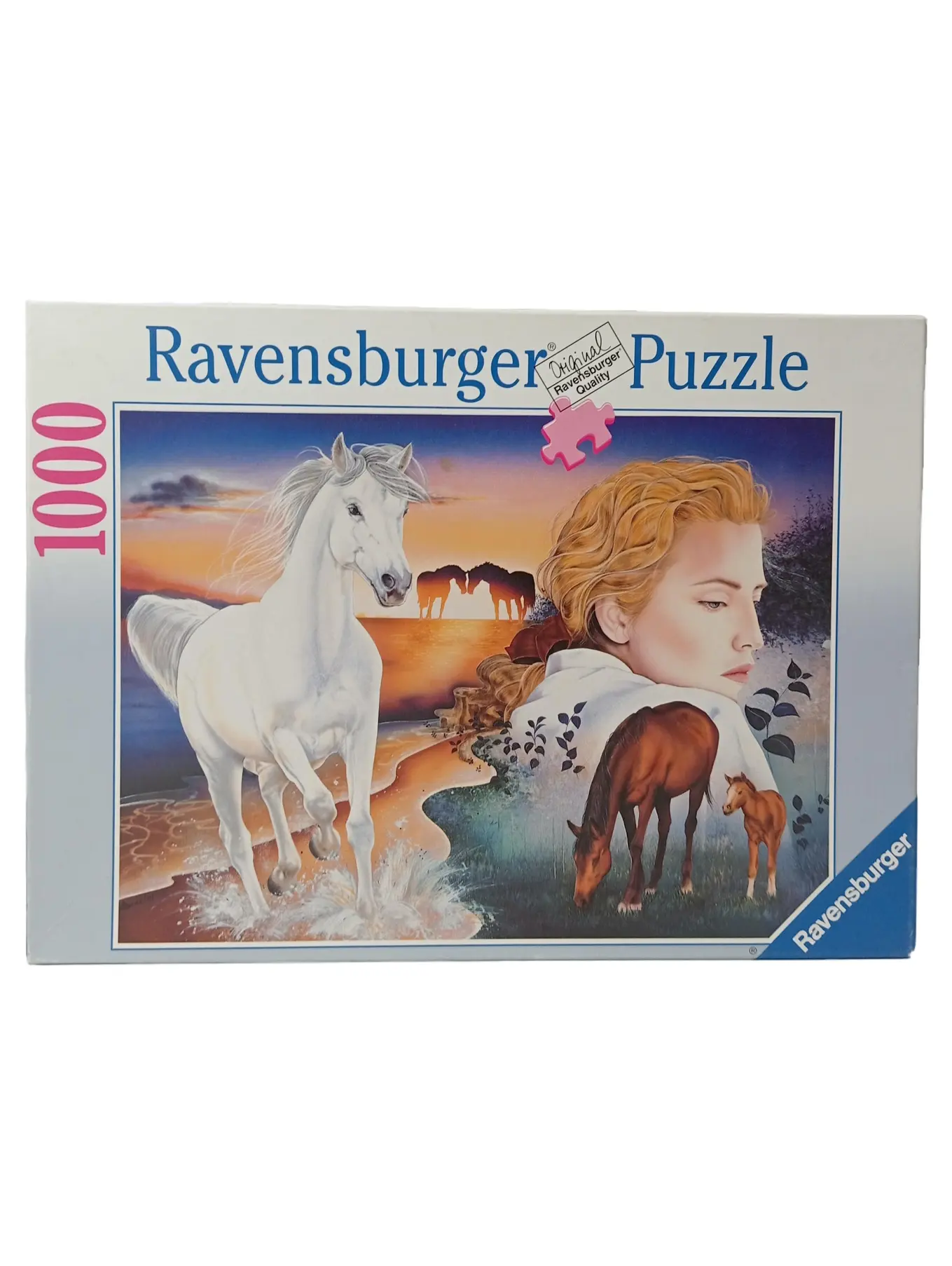 RAVENSBURGER Puzzle 1000 Teile Pferde Strand Sonnenuntergang Frau Wasser