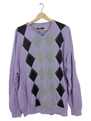 Vorschaubild 1 von Herren Pullover Argyle V-Ausschnitt Gr. 56 Lila Baumwolle