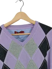 Vorschaubild 2 von Herren Pullover Argyle V-Ausschnitt Gr. 56 Lila Baumwolle