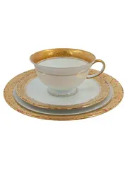 Vorschaubild 1 von Porzellan Tasse Unterteller Kuchenteller Gold Elegant Blumen 3tlg