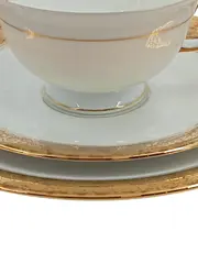 Vorschaubild 3 von Porzellan Tasse Unterteller Kuchenteller Gold Elegant Blumen 3tlg