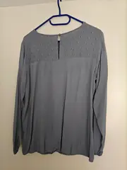 Vorschaubild 4 von Damen Hemdbluse Gr. 40 Blau Langarm Punkte Viskose Casual