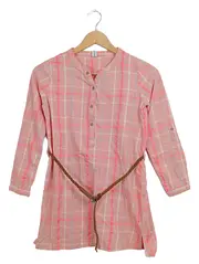 Vorschaubild 1 von Mädchen Sommerkleid kariert rosa Tunika Gürtel Gr. 146/152