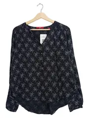 Vorschaubild 1 von Damen Bluse Langarm Schwarz Florales Muster Einheitsgröße