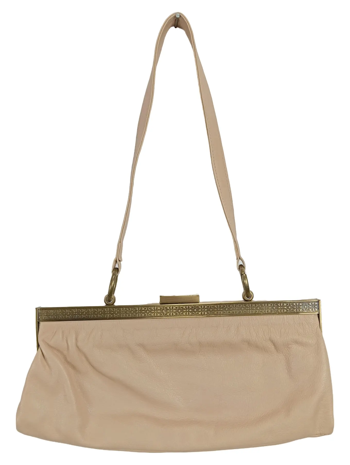 Elegante Damen Leder Clutch Abendtasche Beige Metallic Klein