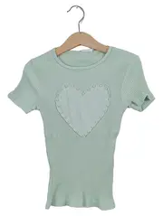 Vorschaubild 1 von Kinder T-Shirt Rippstrick Herz-Applikation Grün Gr. 140 Charmant
