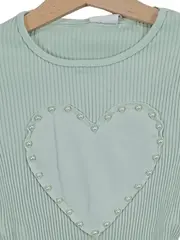 Vorschaubild 2 von Kinder T-Shirt Rippstrick Herz-Applikation Grün Gr. 140 Charmant