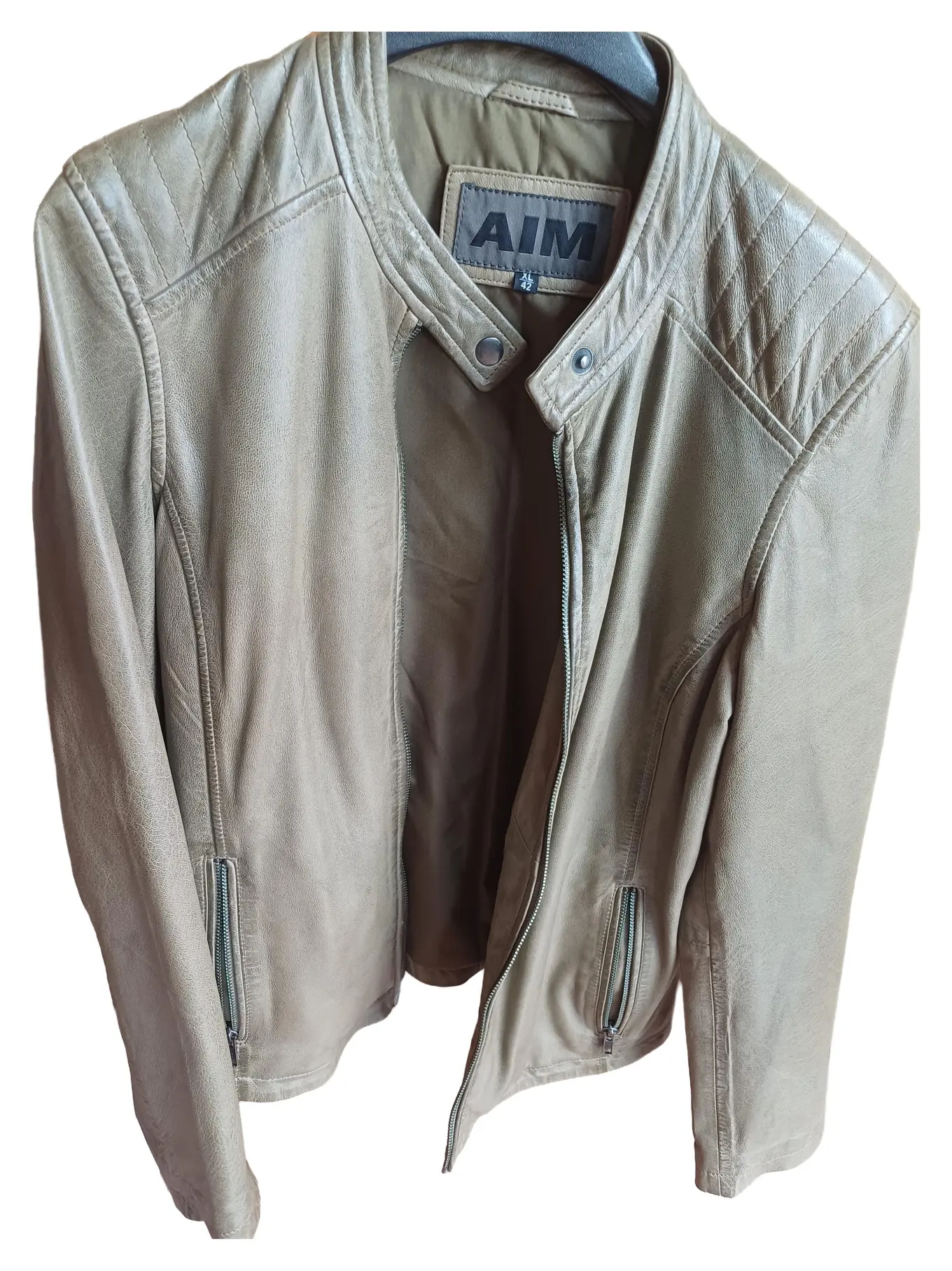 AIM Damen Lederjacke Gr. 42 XL Beige Casual Bikerjacke