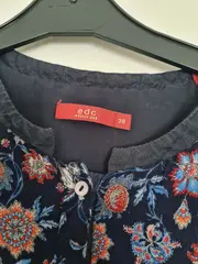 Vorschaubild 8 von EDC Damen Blusenkleid Blumenmuster Gr. 38/M Casual Blau Viskose