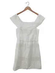 Vorschaubild 1 von Damen Freizeitkleid Weiß Gr. 42/XL Baumwolle Bohemian Rüschen