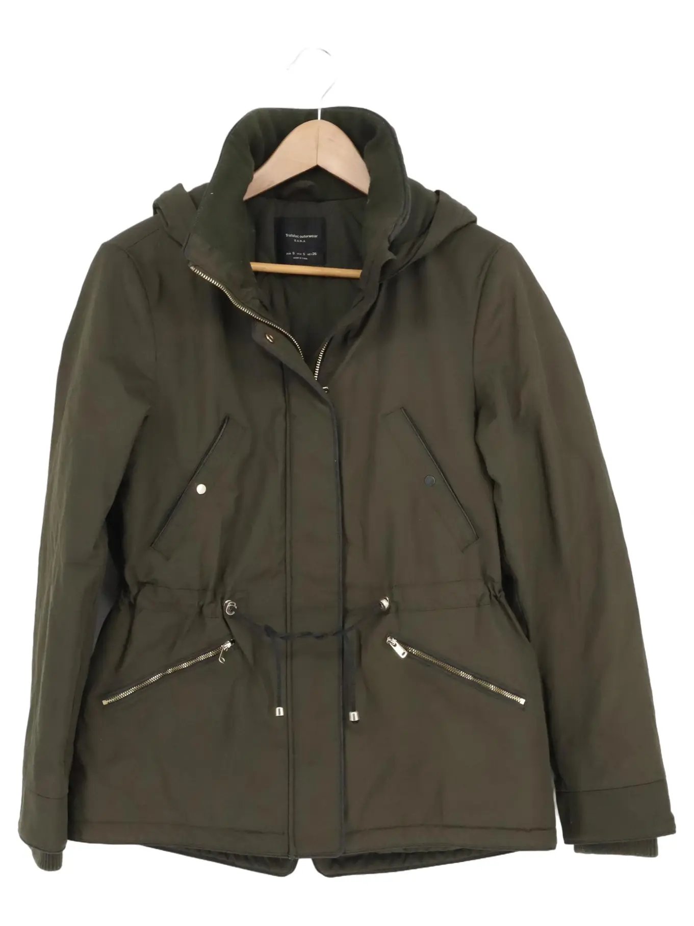 ZARA Damen Parka Grün Gr. 36/S Kapuze Reißverschluss Freizeit Streetwear