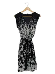 Vorschaubild 1 von Damen Cocktailkleid Gr. 36 Schwarz Abstrakt Muster Bindegürtel