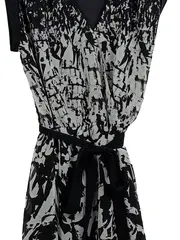 Vorschaubild 2 von Damen Cocktailkleid Gr. 36 Schwarz Abstrakt Muster Bindegürtel