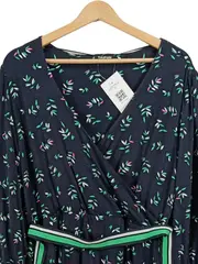 Vorschaubild 2 von Damen Wickelkleid Gr. 40 Blau mit Blattmuster Freizeitkleid