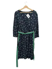 Vorschaubild 1 von Damen Wickelkleid Gr. 40 Blau mit Blattmuster Freizeitkleid