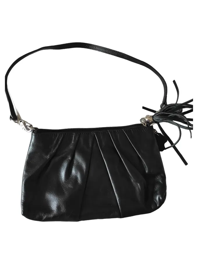 COSY CHIC Damen Henkeltasche Schwarz Leder Fransen Casual - Main Image