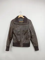 Vorschaubild 2 von Lederjacke Damen Braun Gr. 38 Casual Bomberjacke