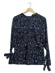 Vorschaubild 1 von Taifun Damen Bluse Blumenmuster Langarm Schleife Gr. 38 M Navy Floral