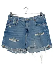 Vorschaubild 5 von Destroyed Denim Shorts Damen Blau Fransen Baumwolle Lyocell Gr. 44
