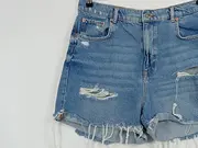 Vorschaubild 2 von Destroyed Denim Shorts Damen Blau Fransen Baumwolle Lyocell Gr. 44
