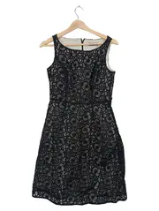 Vorschaubild 1 von Spitzenkleid Damen Gr. 34 Schwarz Blumen Midikleid Elegant Baumwolle