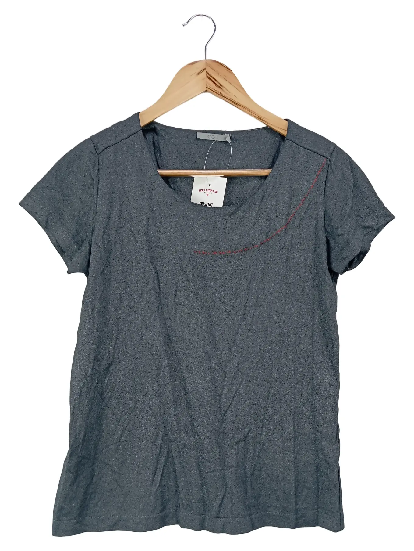 COS Damen T-Shirt Gr. 34/XS Grau Basic Casual Minimalistisch Baumwolle