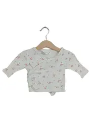 Vorschaubild 1 von Baby Pullover Wickelshirt Gr. 56 Weiß Baumwolle Florales Muster