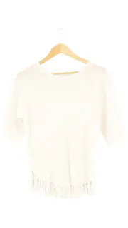 Vorschaubild 2 von Damen Pullover Weiß Gr. 34/XS Casual Strick Fransen