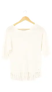 Vorschaubild 1 von Damen Pullover Weiß Gr. 34/XS Casual Strick Fransen