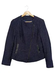 Vorschaubild 1 von Damen Jacke Gr. 38 Blau Tweed Biker Stil Wolle