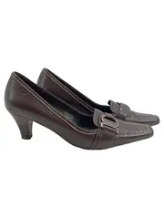 Vorschaubild 1 von Pumps Damen Gr. 40 Braun Leder Elegant Business Loafer-Stil Schnalle