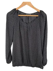 Vorschaubild 1 von Damen Bluse Schwarz Weiß Punkte Langarm Gr. 38 M Klassisch