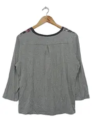 Vorschaubild 2 von Damen Bluse Gr. 40/M Grau Floral Elegant 3/4-Arm Viskose